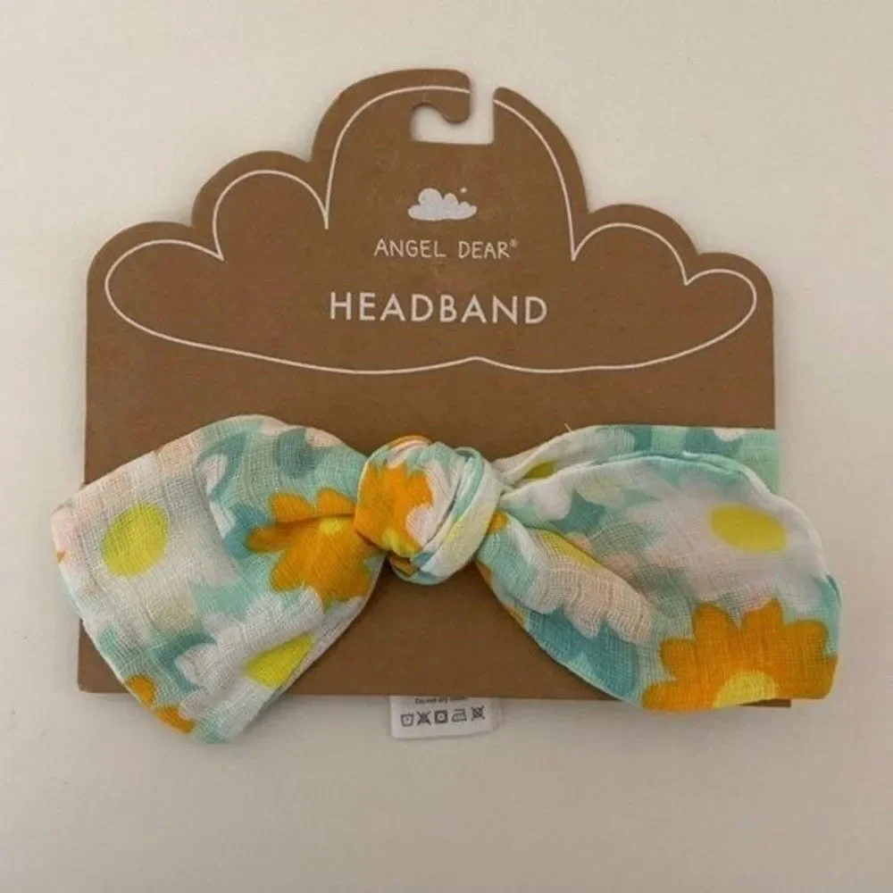 Angel Dear Floral Muslin Knotted Bow Headband Baby Girls Size 0-12 Months NEW